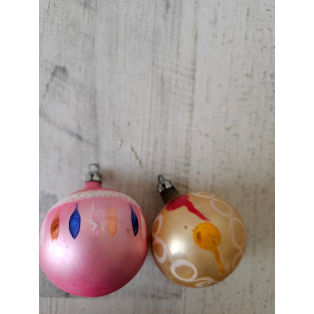 Antique Poland mini swirl pink gold glass ball ornament mercury Xmas tree flocke